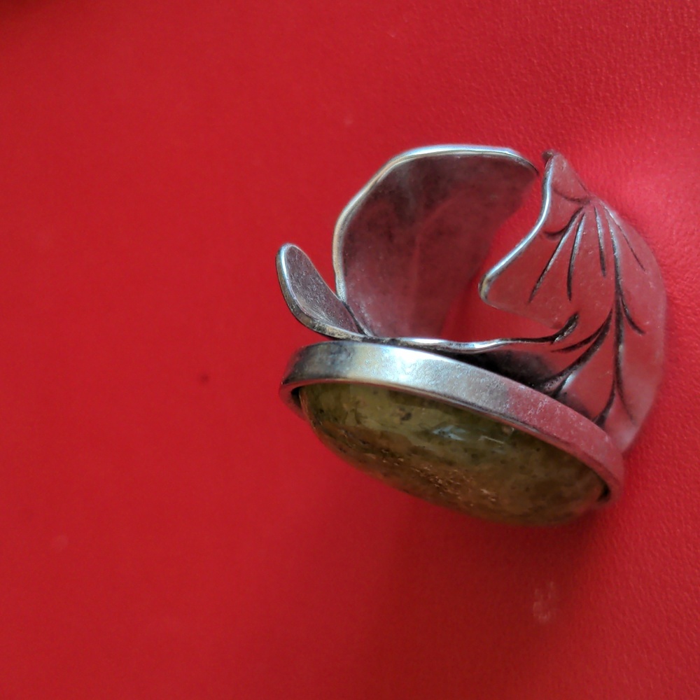 New Unakite Ss Open Leaf Statement Ring Size 9 - image 2